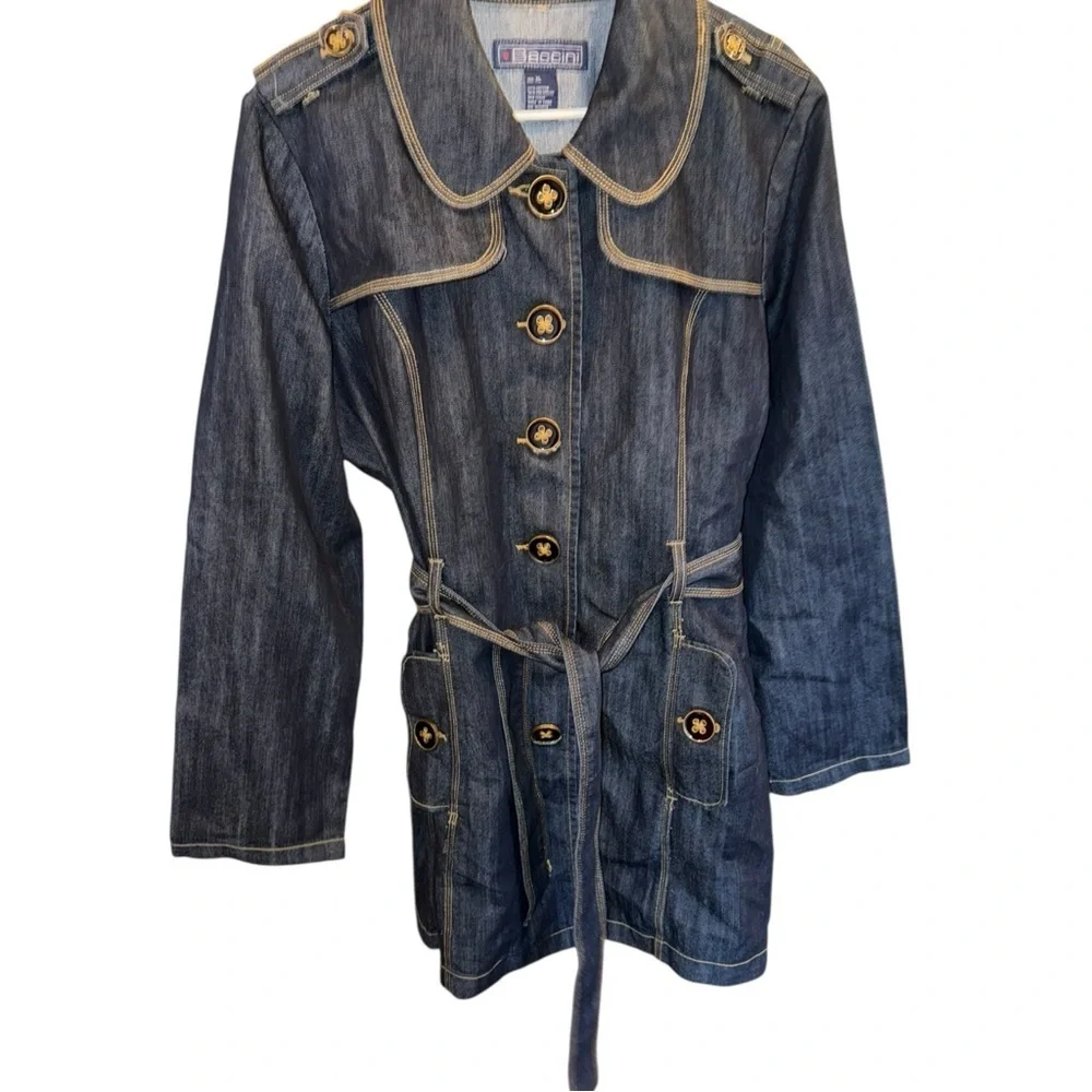 Baccini Denim Tie Waist Trench Coat XL - Picture 10 of 15